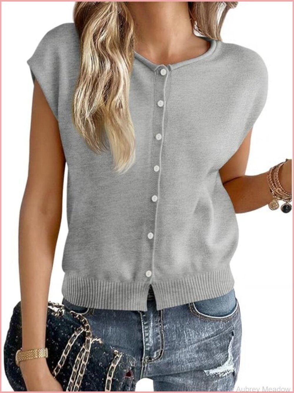 Cap Sleeve Sweater Vest Lightweight Casual Knit Tank Top Cardigan